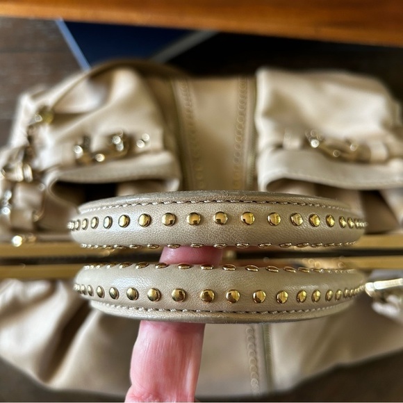 Authentic Versace Beige Leather Studded Frame Satchel with Shoulder Strap - Picture 7 of 16